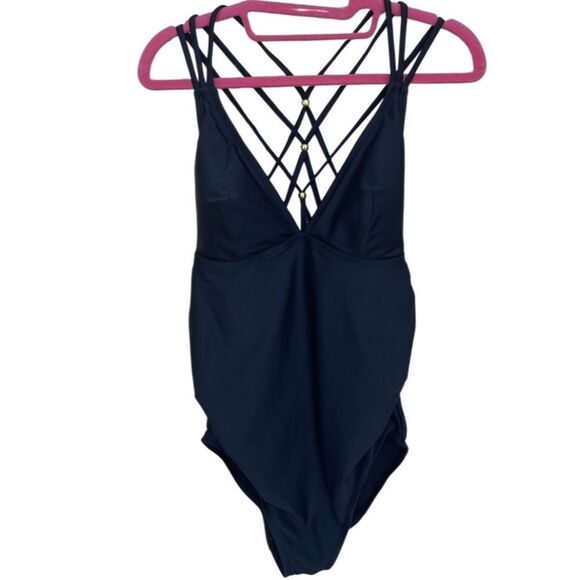 LIZ LANGE MATERNITY One Piece
SWIMSUIT Beaded Lattice Back, black size M - Picture 2 of 11